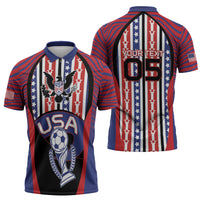 Custom United States Soccer Zipper Polo Shirt American Eagle Flag Stars And Stripes
