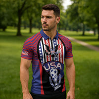 Custom United States Soccer Zipper Polo Shirt American Eagle Flag Stars And Stripes