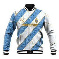 Custom Argentina Football Baseball Jacket Sun Of May Baroque Filigree Gold Striped Patterns