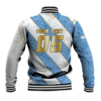 Custom Argentina Football Baseball Jacket Sun Of May Baroque Filigree Gold Striped Patterns
