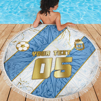 Custom Argentina Football Beach Blanket Sun Of May Baroque Filigree Gold Striped Patterns