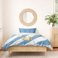 Custom Argentina Football Bedding Set Sun Of May Baroque Filigree Gold Striped Patterns
