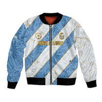 Custom Argentina Football Bomber Jacket Sun Of May Baroque Filigree Gold Striped Patterns