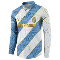 Custom Argentina Football Button Sweatshirt Sun Of May Baroque Filigree Gold Striped Patterns