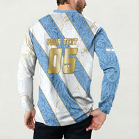 Custom Argentina Football Button Sweatshirt Sun Of May Baroque Filigree Gold Striped Patterns