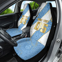 Custom Argentina Football Car Seat Cover Sun Of May Baroque Filigree Gold Striped Patterns