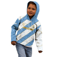 Custom Argentina Football Kid Hoodie Sun Of May Baroque Filigree Gold Striped Patterns