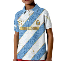 Custom Argentina Football Kid Polo Shirt Sun Of May Baroque Filigree Gold Striped Patterns
