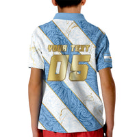 Custom Argentina Football Kid Polo Shirt Sun Of May Baroque Filigree Gold Striped Patterns