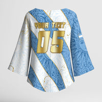 Custom Argentina Football Kimono Sleeve Blouse Sun Of May Baroque Filigree Gold Striped Patterns