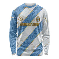 Custom Argentina Football Long Sleeve Shirt Sun Of May Baroque Filigree Gold Striped Patterns