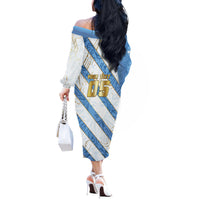 Custom Argentina Football Off The Shoulder Long Sleeve Dress Sun Of May Baroque Filigree Gold Striped Patterns