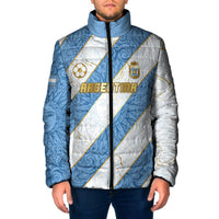 Custom Argentina Football Padded Jacket Sun Of May Baroque Filigree Gold Striped Patterns
