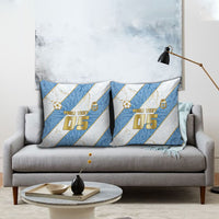 Custom Argentina Football Pillow Cover Sun Of May Baroque Filigree Gold Striped Patterns