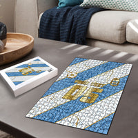 Custom Argentina Football Puzzle Sun Of May Baroque Filigree Gold Striped Patterns