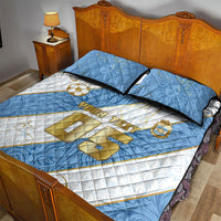Custom Argentina Football Quilt Bed Set Sun Of May Baroque Filigree Gold Striped Patterns