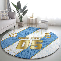 Custom Argentina Football Round Carpet Sun Of May Baroque Filigree Gold Striped Patterns