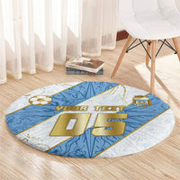 Custom Argentina Football Round Carpet Sun Of May Baroque Filigree Gold Striped Patterns
