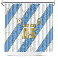 Custom Argentina Football Shower Curtain Sun Of May Baroque Filigree Gold Striped Patterns