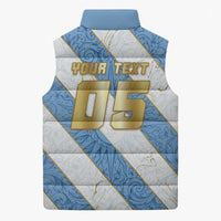 Custom Argentina Football Sleeveless Puffer Jacket Sun Of May Baroque Filigree Gold Striped Patterns