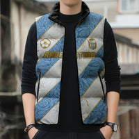 Custom Argentina Football Sleeveless Puffer Jacket Sun Of May Baroque Filigree Gold Striped Patterns