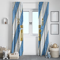 Custom Argentina Football Window Curtain Sun Of May Baroque Filigree Gold Striped Patterns
