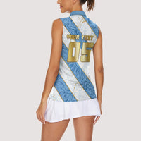 Custom Argentina Football Women Sleeveless Polo Shirt Sun Of May Baroque Filigree Gold Striped Patterns