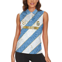 Custom Argentina Football Women Sleeveless Polo Shirt Sun Of May Baroque Filigree Gold Striped Patterns