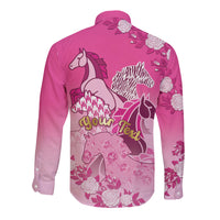 Personalized Kentucky Horse Long Sleeve Button Shirt Roses Equestrian Pattern Houndstooth Floral
