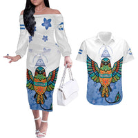 Nicaragua Couples Matching Off The Shoulder Long Sleeve Dress and Hawaiian Shirt Guardabarranco Bird With Sacuanjoche