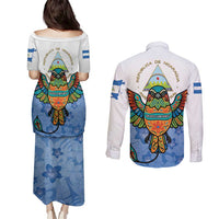Nicaragua Couples Matching Puletasi and Long Sleeve Button Shirt Guardabarranco Bird With Sacuanjoche