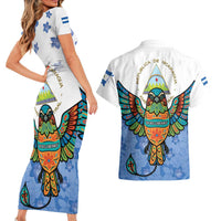 Nicaragua Couples Matching Short Sleeve Bodycon Dress and Hawaiian Shirt Guardabarranco Bird With Sacuanjoche
