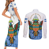Nicaragua Couples Matching Short Sleeve Bodycon Dress and Long Sleeve Button Shirt Guardabarranco Bird With Sacuanjoche