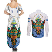 Nicaragua Couples Matching Summer Maxi Dress and Long Sleeve Button Shirt Guardabarranco Bird With Sacuanjoche