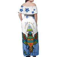 Nicaragua Family Matching Off Shoulder Maxi Dress and Hawaiian Shirt Guardabarranco Bird With Sacuanjoche