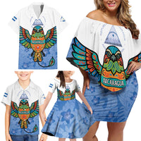 Nicaragua Family Matching Off Shoulder Short Dress and Hawaiian Shirt Guardabarranco Bird With Sacuanjoche
