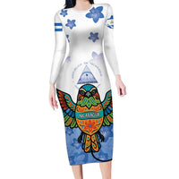Nicaragua Long Sleeve Bodycon Dress Guardabarranco Bird With Sacuanjoche
