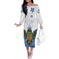 Nicaragua Off The Shoulder Long Sleeve Dress Guardabarranco Bird With Sacuanjoche
