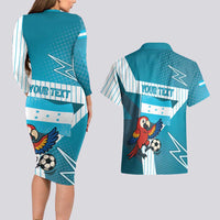 Personalized Honduras Football Couples Matching Long Sleeve Bodycon Dress and Hawaiian Shirt Scarlet Macaw Mascot