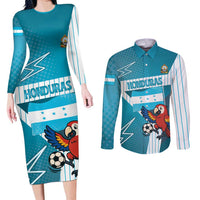 Personalized Honduras Football Couples Matching Long Sleeve Bodycon Dress and Long Sleeve Button Shirt Scarlet Macaw Mascot