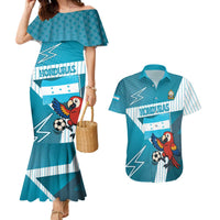 Personalized Honduras Football Couples Matching Mermaid Dress and Hawaiian Shirt Scarlet Macaw Mascot