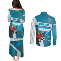 Personalized Honduras Football Couples Matching Puletasi and Long Sleeve Button Shirt Scarlet Macaw Mascot