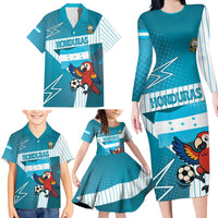 Personalized Honduras Football Family Matching Long Sleeve Bodycon Dress and Hawaiian Shirt Scarlet Macaw Mascot