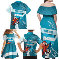 Personalized Honduras Football Family Matching Off Shoulder Maxi Dress and Hawaiian Shirt Scarlet Macaw Mascot