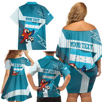 Personalized Honduras Football Family Matching Off Shoulder Short Dress and Hawaiian Shirt Scarlet Macaw Mascot