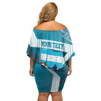 Personalized Honduras Football Family Matching Off Shoulder Short Dress and Hawaiian Shirt Scarlet Macaw Mascot
