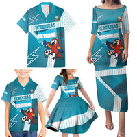 Personalized Honduras Football Family Matching Puletasi and Hawaiian Shirt Scarlet Macaw Mascot