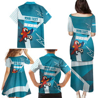 Personalized Honduras Football Family Matching Puletasi and Hawaiian Shirt Scarlet Macaw Mascot