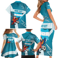 Personalized Honduras Football Family Matching Short Sleeve Bodycon Dress and Hawaiian Shirt Scarlet Macaw Mascot