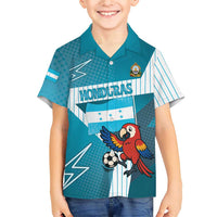 Personalized Honduras Football Family Matching Short Sleeve Bodycon Dress and Hawaiian Shirt Scarlet Macaw Mascot